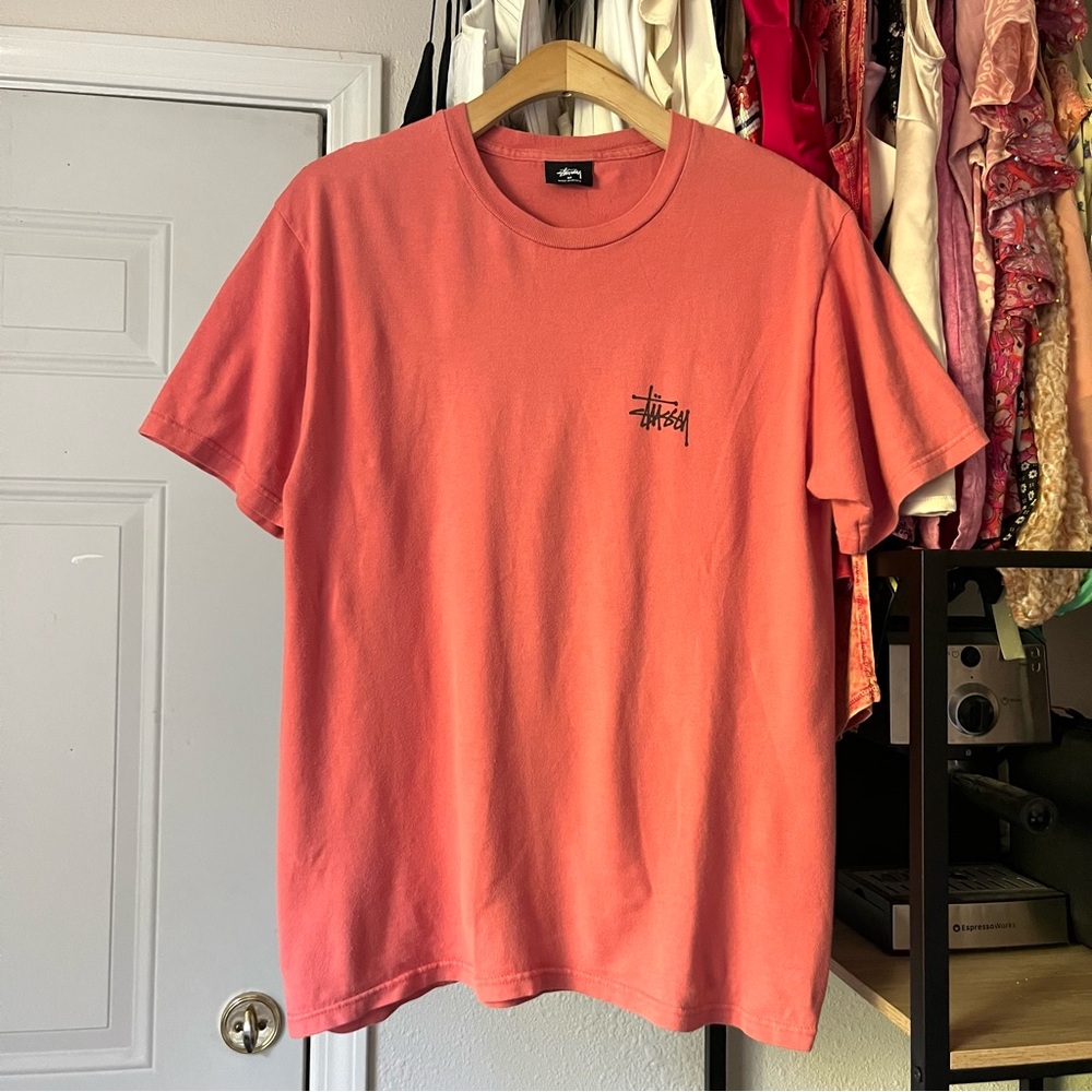 STUSSY vintage 00’s y2k salmon‎ pink logo crew neck knit tshirt